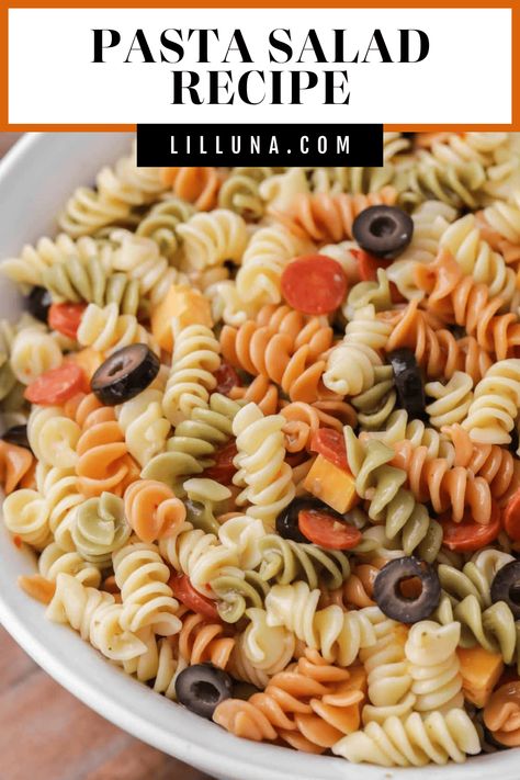 This easy pasta salad recipe takes minutes to make. It's a classic side dish, perfect for BBQs, picnics, or any night of the week! #easypastasalad #pastasalad #easy #BBQ #pasta Easy Cheap Pasta Salad, Small Pasta Salad Recipes, Easy Simple Pasta Salad, Easiest Pasta Salad, Pasta Italian Salad, Pasta Salad Recipes No Meat, Basic Pasta Salad Recipes, Easy Pasta Salad Recipes With Italian Dressing, How To Make Pasta Salad