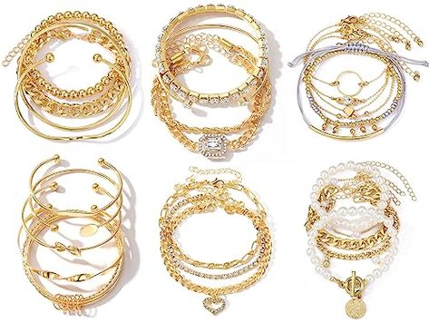 IFKM 6 PACK (24 PCS) Boho Gold Chain Bracelets Set for Women Girls, 14K Gold Plated Multiple Layered Stackable Open Cuff Wrap Bangle Adjustable Link Italian Cuban Jewelry for Women Girls Gift… Elegant Adjustable Cuban Link Metal Bracelet, Adjustable Gold Cuban Link Metal Bracelet, Luxury Stackable Gold Bracelet With Cubic Zirconia, Luxury Cubic Zirconia Gold Stackable Bracelet, Elegant Gold-plated Cuban Link Bracelet With Adjustable Chain, Wrap Bangles, Expandable Bangle Bracelet, Multiple Bracelets, Bangle Bracelet Set