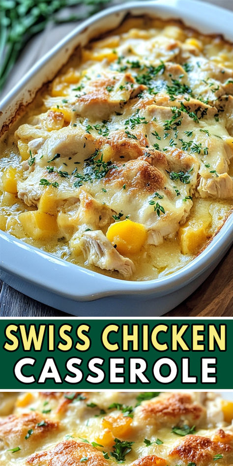 This Slow Cooker Swiss Chicken Casserole is Packed with tender chicken, melted Swiss cheese, and a rich creamy sauce, it's a delicious and hearty meal the whole family will love. Save this pin for an easy, comforting, and flavor-packed meal idea.
 #SlowCookerRecipes #ChickenCasserole #SwissChicken #Easyrecipes Swiss Cheese Chicken, Swiss Chicken Casserole, Swiss Chicken Bake, Chicken Breast Casserole, Swiss Chicken, Chicken Casserole Recipe, Chicken Breast Recipes Easy, Shredded Chicken Recipes, Stuffing Mix