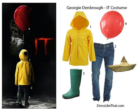 Georgie's Costume Pennywise Birthday, Georgie Denbrough, Pennywise Halloween Costume, Pennywise Halloween, Moana Dress, Sibling Costume, Horror Halloween Costumes, Movie Halloween Costumes, Halloween Coustumes