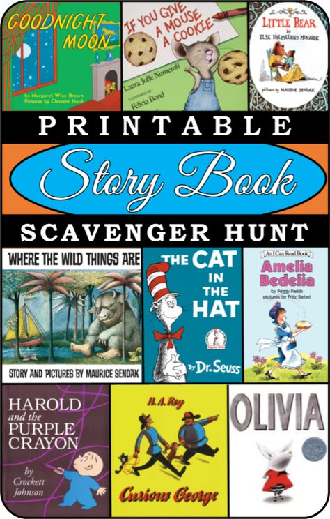 Book Scavenger, Book Scavenger Hunt, Party Scavenger Hunt, Book Themed Party, Treasure Hunt Games, Purple Crayon, Library Activities, Scavenger Hunt For Kids, Scavenger Hunts