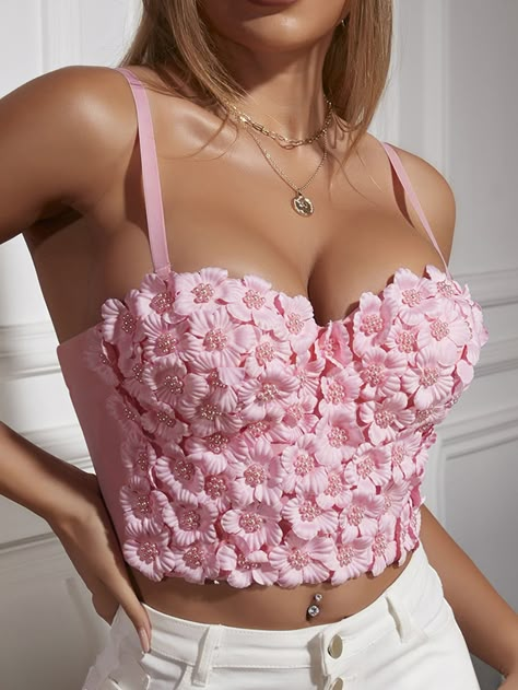 Pretty Swimsuits, Lingerie Design, Beaded Crop Top, Mode Rose, Crop Cami Top, Top Shein, Middle Age Fashion, Mode Boho, Fashion Boho