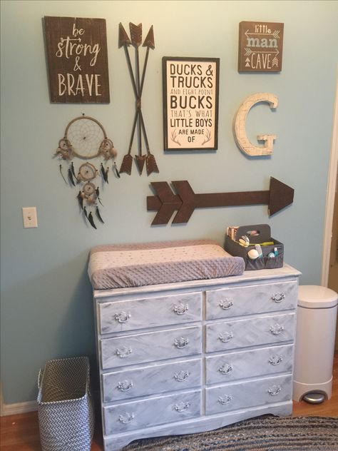 Arrow themed boy nursery Little Boys Nursery, Arrow Nursery Theme, Ducks Trucks And Eight Point Bucks, Arrow Baby Nursery, Boys Bedroom Themes, Arrow Nursery, Baby Boy Themes, Baby Boy Bedroom, Baby Boy Room Nursery