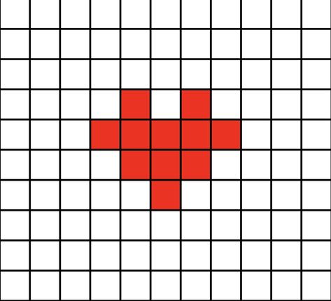 A small pixel art template of a red cartoon heart without the shading and outline.

This heart represents "gratitude, love, happiness, hope, or even flirtatiousness". Mini Pixel Art, Pixel Art Heart, Easy Perler Beads Ideas, Tiny Cross Stitch, Easy Pixel Art, Pixel Art Templates, Pixel Drawing, Diy Perler Bead Crafts, Pixel Art Grid