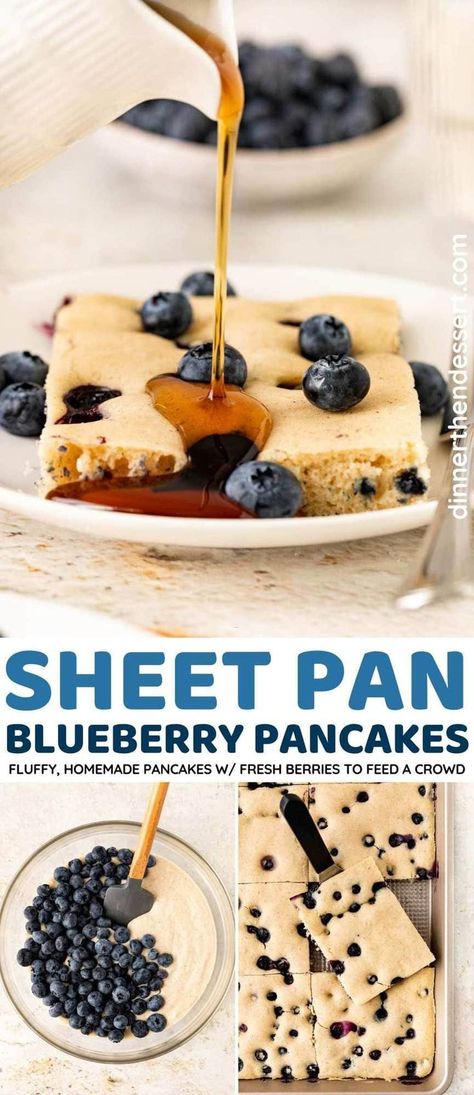 Feeding A Crowd Breakfast, Blueberry Sheet Pan Pancakes, Pancakes For A Crowd, Sheet Pan Pancakes, Pan Pancakes, Peanut Butter Pancakes, Blueberry Pancake, Flavored Pancakes, Making Pancakes