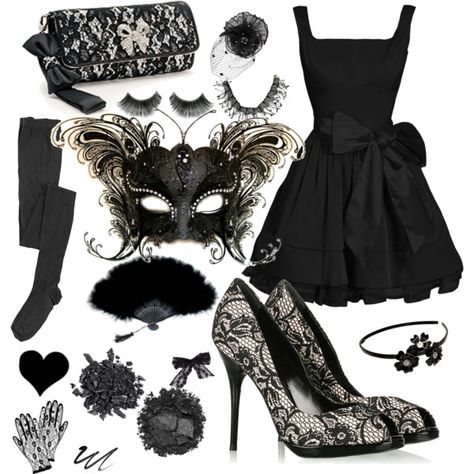 Black Lace Masquerade costume... but i don't like the mask very much Masquerade Party Outfit, Masquerade Ball Outfits, Masquerade Outfit, Masquerade Halloween, Masquerade Theme, Outfit Ideas For Church, Latina Outfit, Masquerade Costumes, Halloween Masquerade