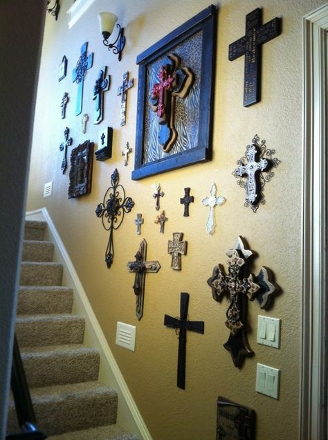 Cross Wall Collage, Cross Walls, Mc Dreamy, Prayer Altar, Decorative Crosses, Prayer Ideas, Antler Crafts, Wooden Crosses, Cross Crafts