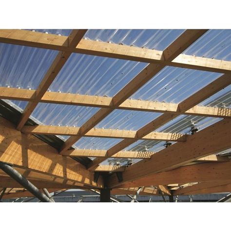 Tuftex 26-in x 8-ft Crystal Clear Panel | Lowe's Canada Clear Roof Panels, Plastic Roofing, Polycarbonate Roof Panels, Corrugated Roofing, Corrugated Plastic, Backyard Living, Roof Panels, Outdoor Pergola, Backyard Patio Designs