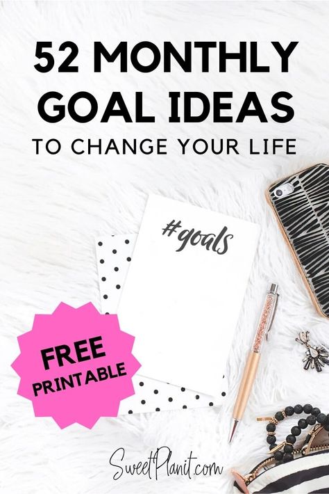 52 Monthly Goal Ideas to Change Your Life Plus FREE PDF Printable #goals #progress #selfimprovement #monthly #goal #goalsetting Goal Mapping Ideas, Goal Notebook Ideas, Small Goals Ideas, Monthly Goal Ideas, Weekly Goals Ideas Inspiration, Monthly Focus Ideas, Monthly Health Goals, One Month Goal Plan, Good Monthly Goals