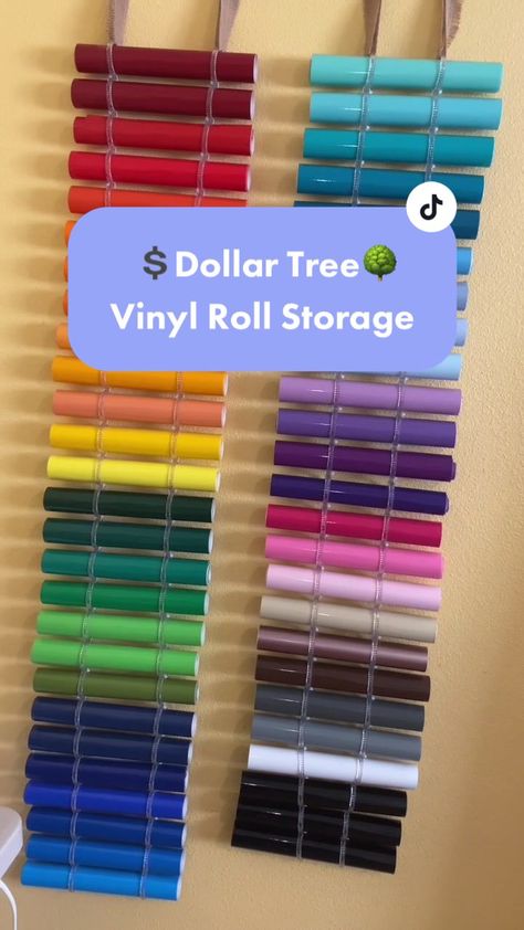 Finally tried the vinyl roll storage idea I’ve seen all over TikTok! ... | vinyl roll storage | TikTok Vinyl Rolls Storage Ideas, How To Organize Cricut Vinyl, Ways To Store Cricut Vinyl, Diy Htv Vinyl Storage, Vinyl Organization Ideas Diy, Storage For Vinyl Rolls Diy, Vinyl Storage Ideas Diy Craft Rooms, Diy Vinyl Roll Holder, Cricut Vinyl Organization Ideas