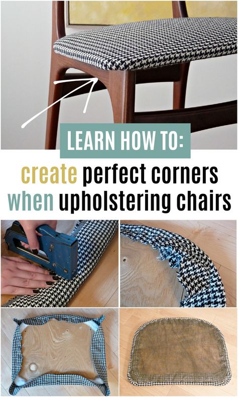 Reupholster Desk Chair Diy, Bench Reupholster Diy, How To Apolster Chairs, How To Re Upholster Dining Room Chairs, Diy Reupholster Chair Dining, Redo Chairs Fabric, Diy Chair Upcycle, Mcm Dining Chairs Fabric, Mcm Dining Chairs Makeover