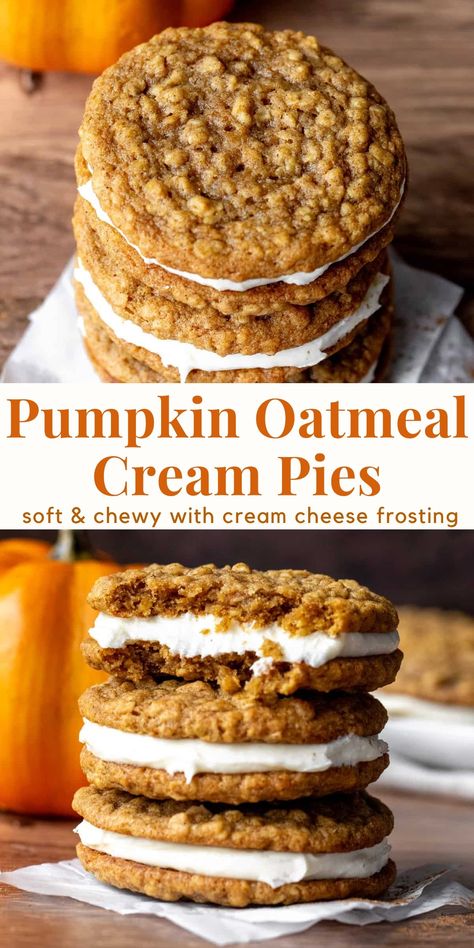 These pumpkin oatmeal cream pies are the perfect fall version of the classic Lil' Debbie oatmeal cream pie cookies. They're soft and chewy with a delicious pumpkin spice flavor and tangy cream cheese frosting. #pumpkinoatmealcreampies #oatmealcreampiecookies #pumpkincookies #pumpkinoatmealcookies #Pumpkincookies #fallbaking #pumpkincreampiecookies from Just So Tasty Pumpkin Oatmeal Cream Pies, Oatmeal Cream Pie Cookies, Cream Pie Cookies, Oatmeal Cream Pie, Cookies Soft And Chewy, Pumpkin Cream Pie, Oatmeal Pie, Crumble Cookie Recipe, Lil Debbie