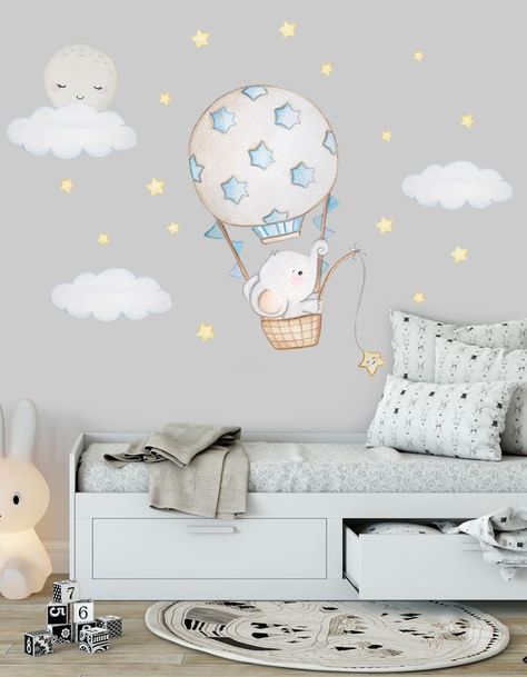 baby room forest artwork Ballon Sticker, Baby Room Wall Decals, Baby Room Wall Stickers, Baby Room Boy, Baby Wall Stickers, Gold Nursery Decor, Boys Wall Stickers, Elephant Wall Decor, Elephant Stickers