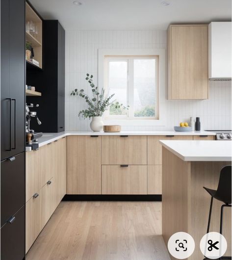 Japandi Style Kitchen, Scandinavian Interior Kitchen, Wood Kitchens, Modern Wood Kitchen, Ikea Kitchens, Japandi Kitchen, Scandinavian Kitchen Design, Ikea Kitchen Design, Inspiration Kitchen