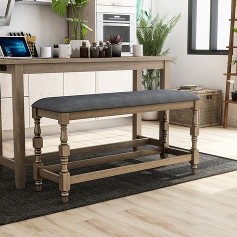 Furniture of America Adagio Farmhouse 50-inch Counter Height Bench - Bed Bath & Beyond - 31283727 Bohemian Style Kitchen, Counter Height Bench, Rustic Materials, Turned Leg, Dining Benches, Chair Types, Farmhouse Rustic, Furniture Of America, Dining Room Bar