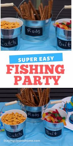 Fish Fry Birthday Party Ideas, Bass Fishing Party Ideas, Fishing Party Snacks, Fishing 40th Birthday Party, Fish Party Food Ideas, Fishing Themed Snacks, Boy Fishing Birthday Party, Offishially One Birthday Food, Bait Bar Fishing Party