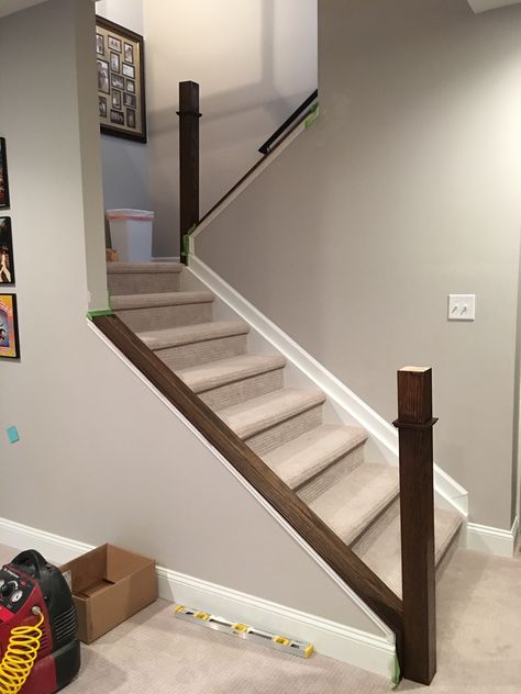 Banister Replacement Ideas, Railing Makeover, Stair Railing Makeover, Diy Stair Railing, Indoor Railing, Utah House, Stair Rails, Stairs Renovation, Stair Banister