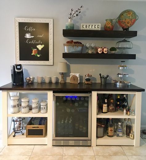 Coffee. Wine. Bar. This is nice but I’d like to have a door on the liquor that’s lockable :) kids will be kids Coffee And Wine Bar, Coffee Liquor, Wine And Coffee Bar, Ikea Bar, Coffee/wine Bar, Diy Coffee Bar, Home Coffee Stations, Home Coffee Bar, Coffee Bar Home