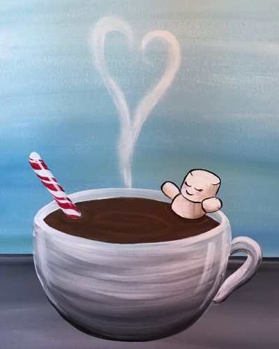 Hot Cocoa Painting On Canvas, Ideas For Christmas Paintings, Fun Christmas Paintings On Canvas, Cute Holiday Paintings, Thanks Giving Painting Ideas, Paint Night Ideas Christmas, Canvas Painting Christmas Ideas, Christmas Candy Painting, Paint Night Christmas Ideas