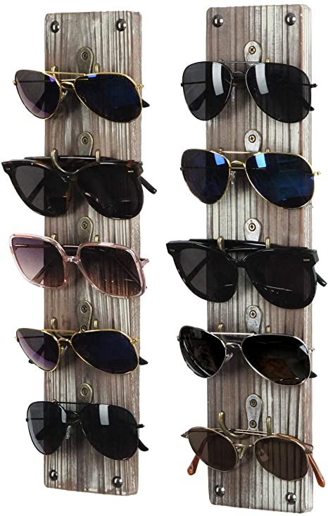 Sunglasses Display Diy, Diy Sunglasses Holder, Sunglasses Storage Diy, Sunglasses Storage Organizers, Sunglass Organizer, Diy Sunglasses, Sunglasses Organizer, Eyeglasses Holder, Rustic Wood Wall