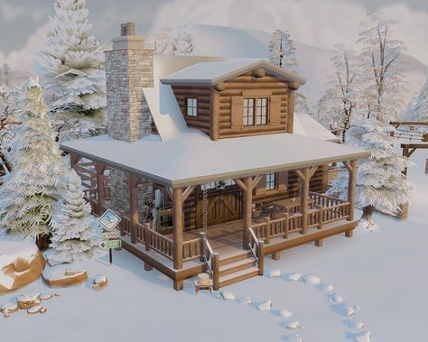 Sims 4 Winter Lodge, Sims 4 Christmas Cabin, Sims 4 Winter Build, Sims 4 Forest Cabin, Sims 4 Cabin Build, Sims Snowy Escape House, Winter Cabin Sims 4, Log Cabin Sims 4, Sims 4 Holiday Home