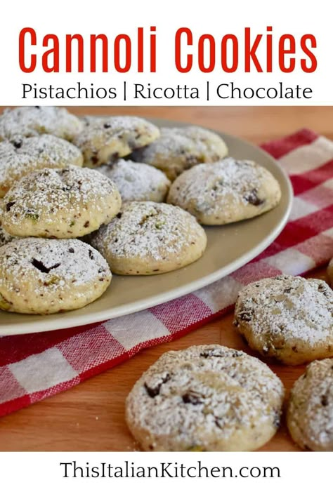 Cannoli Cookies Ricotta, Canoli Drop Cookies, Holy Cannoli Cookies, Crumbl Cannoli Cookie, Canola Cookies, Cannoli Flavors, Ricotta Desserts, Cannoli Cookie, Cannoli Cookies Recipe