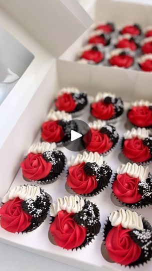 31 reactions | Red, white, and black to celebrate 25 years of Bridgestone Mobility Solutions. 
#cupcakes #cakereels #cupcakereel #instacupcakes #cupcakestyles #cupcakegrid #cupcakesofinsta #cupcakesoftheday #cutecupcakes #gourmetcupcakes #buttercream #cupcakedecorating #customcakes #cupcakelove #cupcakelovers  #sydneycupcakes #cupcakessydney #prettyfood #homemade #foodporn #sydneycustomcakes #northernbeaches #baking | Cupcakes-Sydney, Northern Beaches | carneyval · Slide x Shooting Stars Red And Black Cupcakes, Black Cupcakes, Gourmet Cupcakes, Cupcake Ideas, Cute Cupcakes, Baking Cupcakes, Shooting Stars, Cupcakes Decoration, Pretty Food