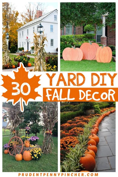 Diy Fall Yard Decor, Yard Fall Decor Ideas, Front Yard Fall Decor Ideas, Fall Yard Displays, Front Yard Fall Decor, Fall Yard Decorations, Yard Fall Decor, Hay Bale Fall Decor, Yard Decor Ideas