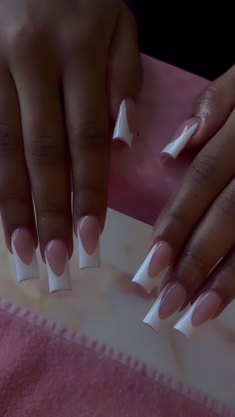 White Square Acrylic Nails, Nail Barbie, White Tip Acrylic Nails, Pink Tip Nails, 2023 Nails, White Acrylic Nails, French Tip Acrylic Nails, Work Nails, French Acrylic Nails