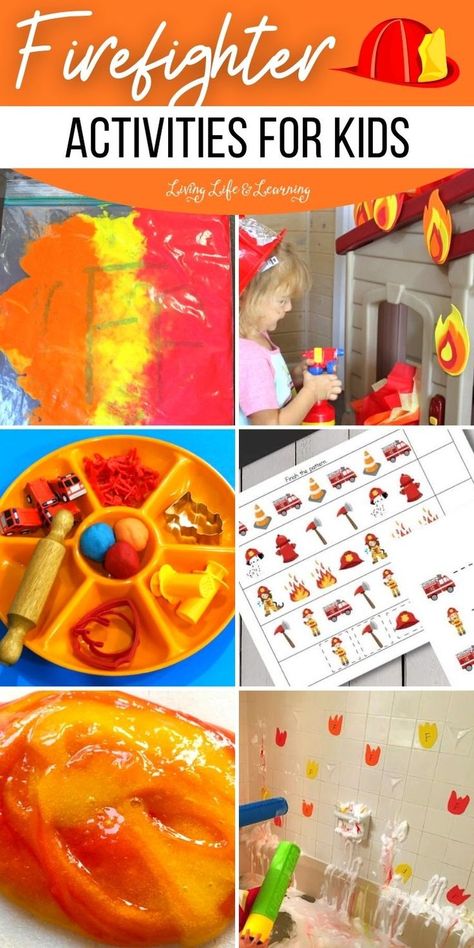 Firefighter Activities for Kids Fire Fighters Preschool Activities, Fire Fighters Preschool, Fire Prevention Activities, Fire Prevention Week Activities, Community Helpers Firefighters, Firefighter Activities, Homeschool Health, Fire Safety Lessons, Fire Safety Preschool Crafts