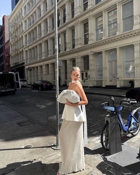 Check my stories to see the inspo I got for this NYFW outfit! 🤍 #nyfw #nyc #outfitinspo #whiteoutfit Outfit Inspo Nyc, Neck Scarf Outfit, Nyfw Outfits, Dress Peplum, Scarf Outfit, Outfit White, Sheer Skirt, White Outfit, Kendall Jenner Style