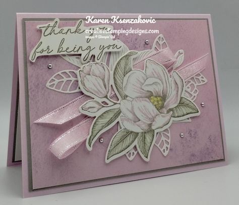 Stampin Up Magnolia Mood, Magnolia Mood Stampin Up Cards, Flower Magnolia, Mood Card, Magnolia Stamps, Summer Cards, Pink Cards, March 2024, Stamping Up Cards