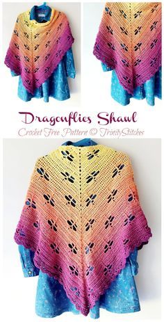 Crochet Dragonfly Stitch, Shawl Crochet Free Pattern, Dragonfly Stitch, Crochet Dragonfly, Plushie Ideas, Crochet Garments, Crochet Outfits, Knitting Crafts, Crochet Lace Shawl