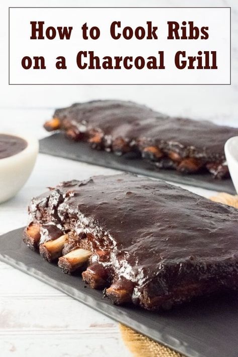 How to Cook Ribs on a Charcoal Grill recipe #bbq #grill #cookout #smoking #ribs #grilling #grilled Grilled Ribs Charcoal, How To Grill Ribs, Barbeque Ribs, Grill Ribs, Charcoal Grill Recipes, Ribs In Oven, Tender Ribs, Bbq Recipes Ribs, How To Cook Ribs