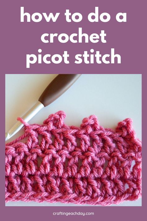 Step by step tutorial for how to do a crochet picot stitch. This is an easy and relaxing stitch with beautiful results. Tutorial includes close up photos of each step of the process. Shows you how to chain the stitches and then insert your hook in the best place for the slip stitch join. Crochet Picot Stitch, Picot Stitch Crochet, Picot Crochet, Picot Stitch, Crochet Shell, Shell Stitch, Triangle Shawls, Easy Stitch, Crochet Borders