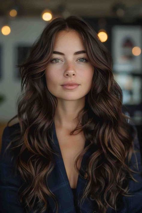 Hair Layers Curly Waves, Wavy Hairstyles For Long Hair Wedding, Engagement Photos Hairstyles Curls, Soft Waves Long Hair Wedding, Long Hair Curls Hairstyles, Long Brown Hair Curled Wedding, Haircuts For Long Hair Curly Waves, Long Hair Wavy Styles, Wavy Long Wedding Hair