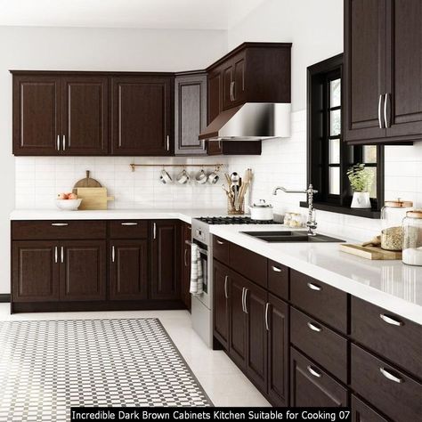 Stylish 30+ Incredible Dark Brown Cabinets Kitchen Suitable for Cooking Hiasan Dalaman Dapur, Dapur Moden, Kitchen Cabinets Home Depot, Espresso Kitchen Cabinets, Home Depot Kitchen, Espresso Kitchen, Brown Kitchen Cabinets, Kitchen Design Color, Solid Wood Kitchens