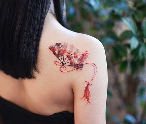 Red Landscape, Charm Tattoo, Fan Tattoo, Tattoo Now, Red Ink Tattoos, Asian Tattoos, Cute Tiny Tattoos, Tatuaje A Color, Red Tattoos