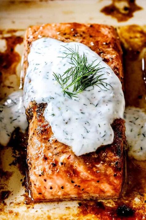 Oven Baked Salmon Fillet, Baked Salmon With Dill, Salmon With Dill Sauce, Salmon Recipe Pan, Salmon With Dill, Salmon Fillet Recipes, Dill Sauce For Salmon, Salmon Recipes Pan Seared, Spicy Seafood