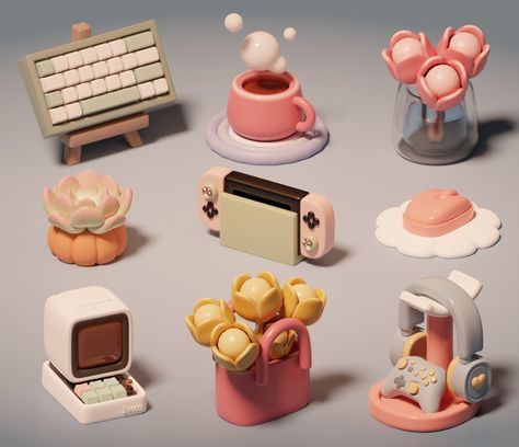 Nicole 🍄 on Twitter: "Charming props for my next model💖 #b3d https://t.co/2q0xUBlAzT" / Twitter 3d Things, Toys Design, Blender Models, Isometric Art, Tanah Liat, Blender Tutorial, Isometric Design, Low Poly Art, 3d Modelle