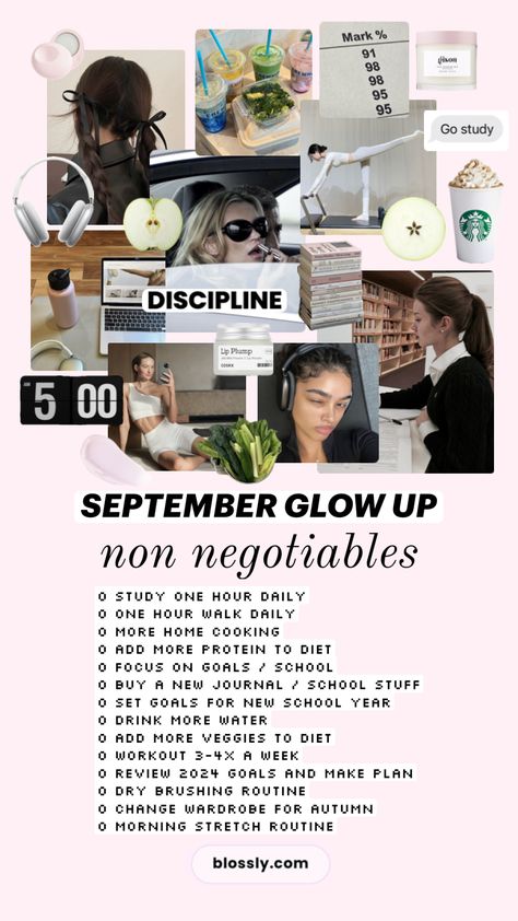 #septembergoals #goals #healthandwellness #healthyaesthetic #healthyhabits #visionboard #septembervisionboard #glowup #glowupaesthetic #glowupvisionboard #glowuptips #thatgirl #schoolaesthetic September Glow Up, Goals For September, September Vision Board, Wellness Vibes, Morning Stretches Routine, September Goals, The Dream Life, Whisper Girl, Jewelry Lifestyle