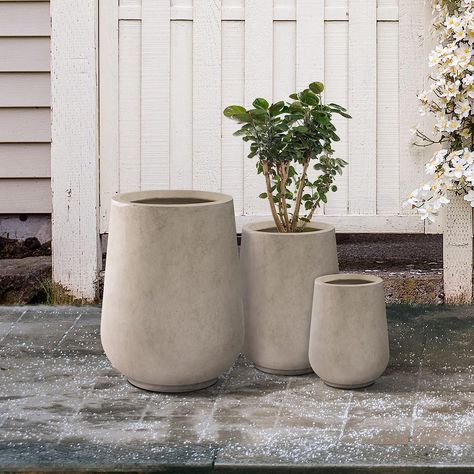 Kante 26.5", 20" and 13.1" H Round Weathered Concrete Tall Planters (Set of 3), Indoor Large Planter Pots Containers for Patio, Balcony, Backyard, Living Room (RF2015023ABC-C80021-2) Tall Planters Outdoor, Large Planter Pots, Backyard Living Room, Patio Refresh, Weathered Concrete, Balcony Backyard, Rectangle Planters, Outside Plants, Outdoor Garden Planters