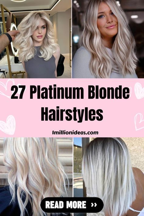 Platinum blonde hairstyles are what this summer is all about. They’re gorgeous, eye-catching, and sophisticated. They might not be the easiest color… Blonde Hair Extensions Styles, Platinum Blonde Hairstyles, Bright Dimensional Blonde, Icy Blonde Highlights, Platinum Blonde Hair Color Ideas, Platinum Blonde Balayage, Platinum Blonde Highlights, Platinum Blonde Hair Color, Hair Shadow