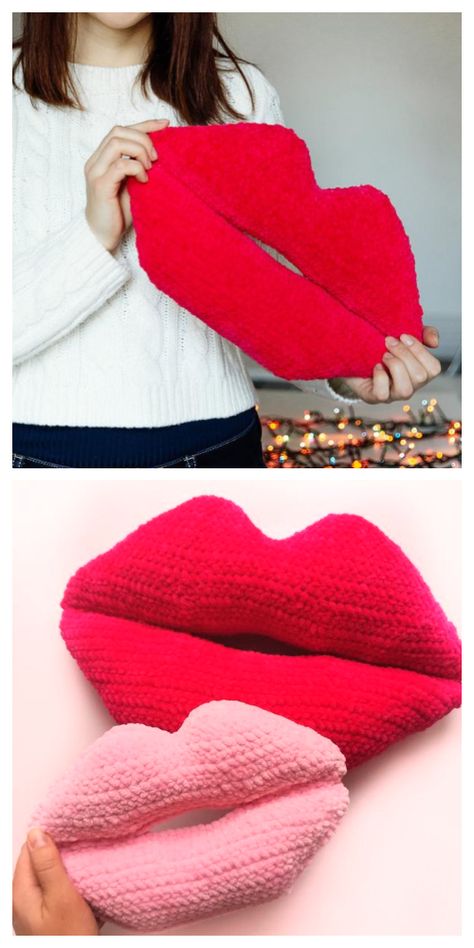 Amigurumi lips Free Crochet Patterns Crochet Lip Pillow Pattern Free, Crochet Lips, Crochet Valentine Patterns, Crochet Valentine, Striped Crochet Blanket, Crochet Stitches For Blankets, Crochet Pillow Pattern, Crochet Bag Tutorials, Valentines Patterns