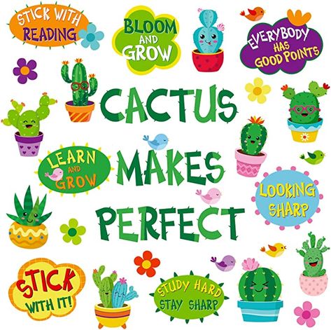 Green Classroom Theme, Cactus Bulletin Board Ideas, Cactus Classroom Door Ideas, Bulletin Board Cactus, Cactus Classroom Theme Decor, Cactus Bulletin Board, Desert Classroom, Classroom Themes Cactus, Cactus Classroom Decor