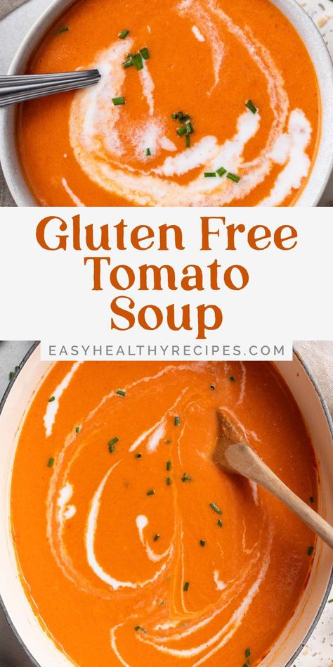 Gluten Free Soup Recipes, Gluten Free Tomato Soup, Dairy Free Tomato Soup, Creamy Tomato Soup Recipe, Gluten Free Soup Recipes Glutenfree, Delicious Chili Recipe, Bread Crackers, Gluten Free Vegetables, Cream Of Tomato Soup