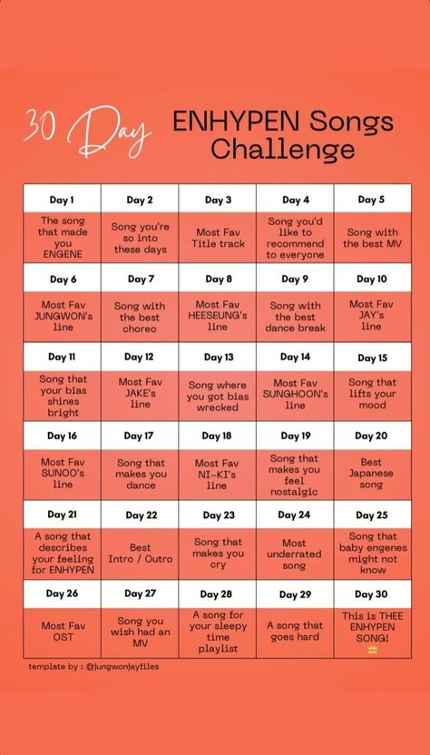 30 Days Of Kpop, Kpop Song Challenge, Kiss Me Through The Phone, Enhypen Song, Kpop Challenge, Journal Mood Tracker Ideas, Enhypen Meme, 30 Days Challenge, Mood Tracker Ideas