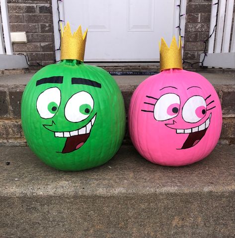 Pumpkin Painting Ideas Storybook, Pumpkin Painting Ideas Couples, Movie Character Pumpkins, Best Pumpkin Decorating Ideas, Pumpkin Inspo, Cosmo Wanda, Disney Pumpkin Painting, Pumpkins Painting, Awesome Pumpkin Carvings