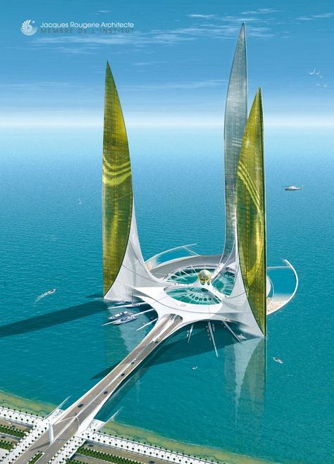 City in the Ocean in Abu Dhabi [UAE] by Jacques Rougerie Architect. http://www.rougerie.com/indexd.php Architecture Cool, Architecture Unique, Futuristic Building, Future Buildings, Unusual Buildings, Skyscraper Architecture, Amazing Buildings, Unique Buildings, Unique Architecture