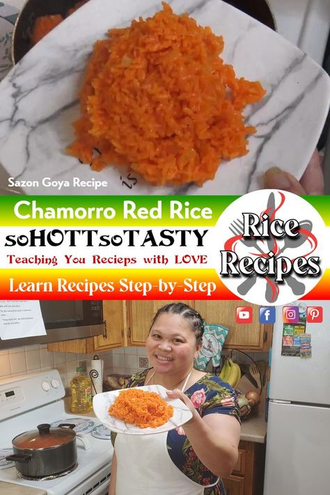 Rice With Sazon Goya, Guamanian Red Rice Recipe, Red Rice Recipe Guam, Chamorro Red Rice Recipe, Goya Sazon Recipe, Guamanian Recipes, Sazon Goya, Goya Recipe, Chamorro Food